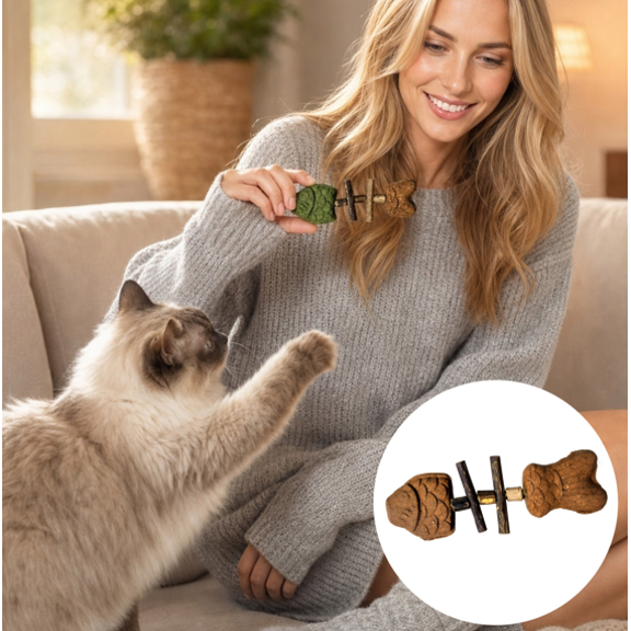 2026 Natural Fishbone Cat Chew Toy with Catnip and Silvervine, Teeth Cleaning Dental Chew for Cats, Interactive Healthy Chewing Toy B(1PC)