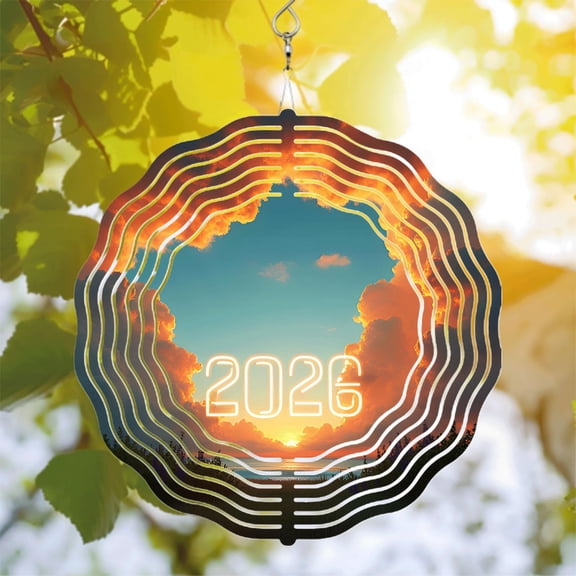 2026 Neon Sunset Metal Hanging Wind Spinner - Concentric Wave Patterns for Yard & Garden Decor Beautiful Wind Chimes