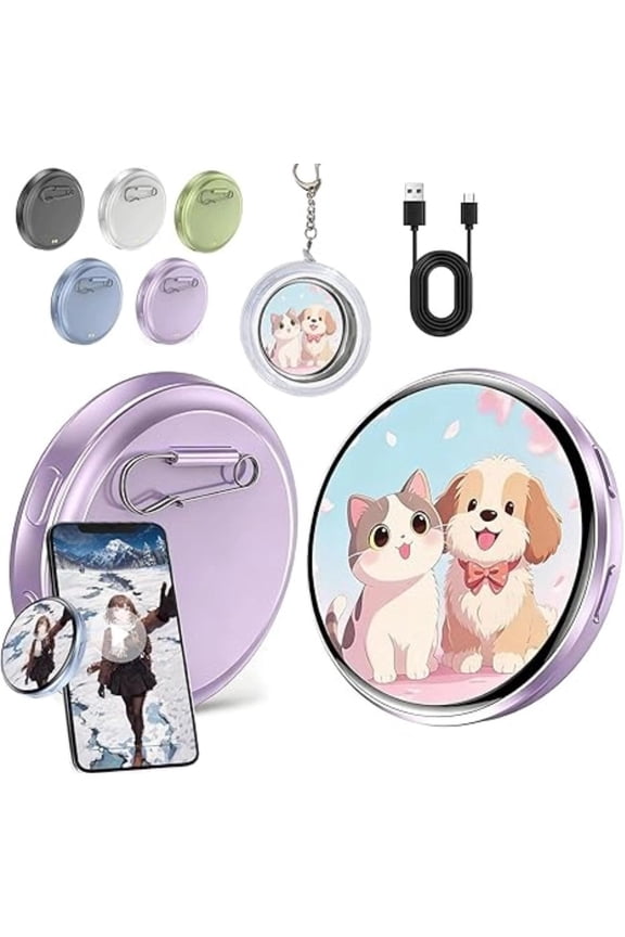 2026 New 1.7-Inch HD 283PPI Digital Badge Pin, Bluetooth 6.0 600mAh 60MB Memory Photo Video GIF Badge for Anime/Star Fans