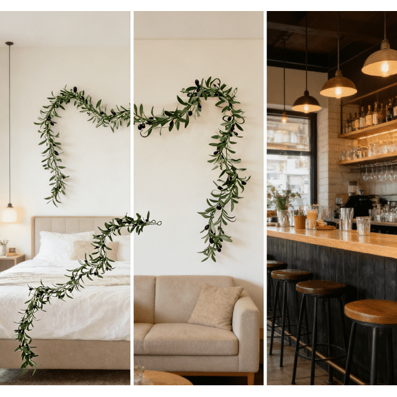 2026 New 1.7M Faux Olive Leaf Rattan Wall Decor - Greenery for Bedroom/Living Room/Cafe/Wedding/Photo Studio/Restaurant