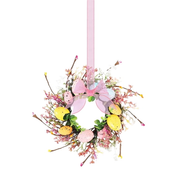 2026 New! 1 Pcs Easter Egg Candle Rings Wreaths Mini Artificial Spring Easter Egg Berry Wreath for Front Door Hanging Kitchen Cabinet Wreath with Ribbon for Porch Wall Window Farmhouse Decor