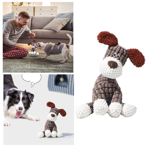2026 New 10'' Brown Indestructible Squeaky Dog Chew Toy, Durable Stuffed Plush Puppy Teething Toy, Interactive Comfort Dog Toy for Small Medium Large Aggressive Chewers