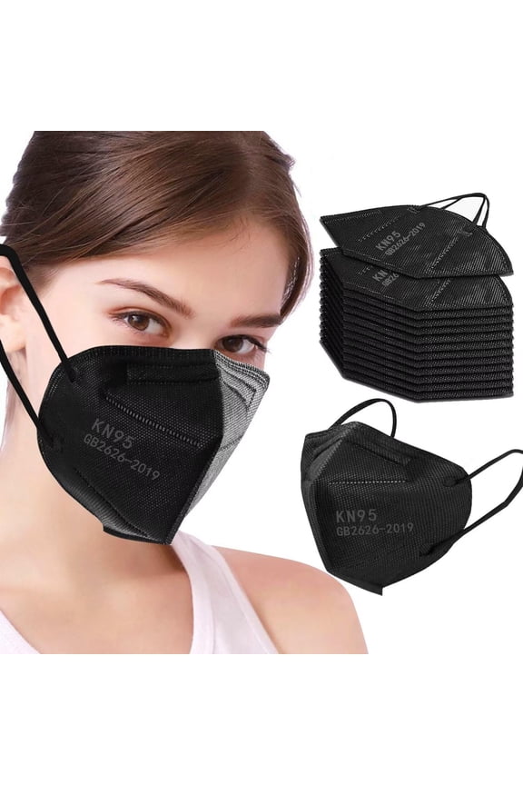 2026 New 100 PCS Black KN95 Masks, 5 Layer High Filtration Face Masks ≥95% Filter Efficiency, Breathable Masks with Ear Loops & Nose Clip