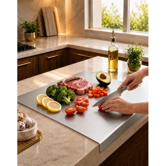 2026 New 100% Pure Titanium Cutting Board with 90° L-Shaped Counter Lip, Anti-Slip Chopping and Kneading Board for Meat, Fruit, Vegetables, Bread Dough and Baking (20 * 20 in)