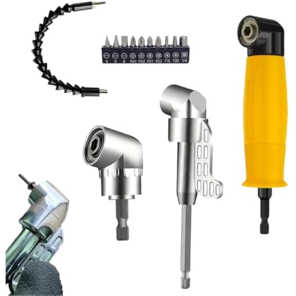 2026 New 105 Degree Right Angle Drill Adapter, Low-Profile Compact Design for Tight Spaces, Right Angle Screwdriver Attachment for Drill and Impact Driver (5 PCS Sliver)