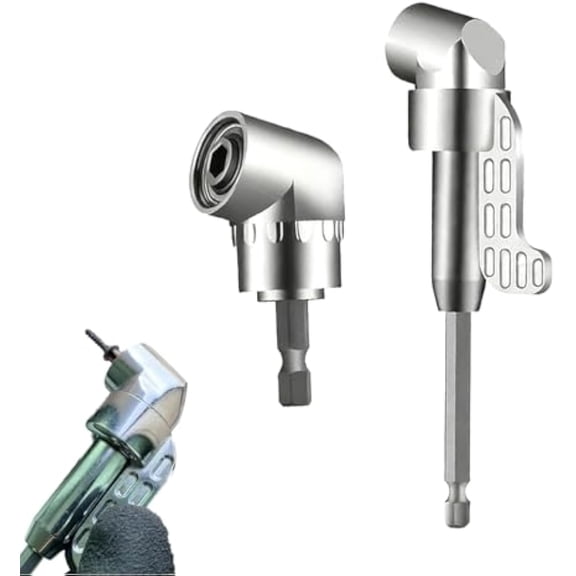 2026 New 105 Degree Right Angle Drill Adapter, Low-Profile Compact Design for Tight Spaces, Right Angle Screwdriver Attachment for Drill and Impact Driver (Sliver(Long handle+short handle))