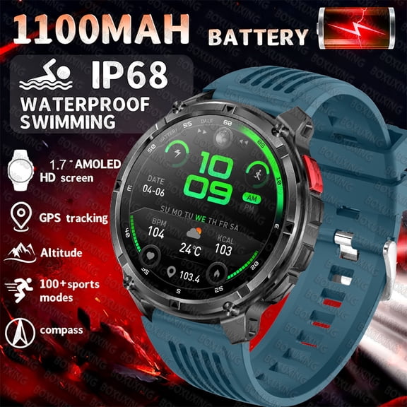 2026 New 1100mAh Battery SmartWatch 10ATM Waterproof GPS Bluetooth call 1.7" AMOLED HD Sports Flashlight Smart Watch Men