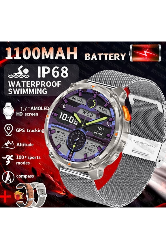 2026 New 1100mAh Battery SmartWatch 10ATM Waterproof GPS Bluetooth call 1.7" AMOLED HD Sports Flashlight Smart Watch Men