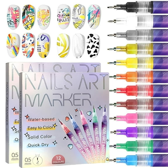 2026 New 12 Colors Nail Art Pens Set,Nail Art Markers,for 3D Nail Art, Drawing Painting Liner Brush for DIY Nail Art Beauty Adorn Manicure Tools