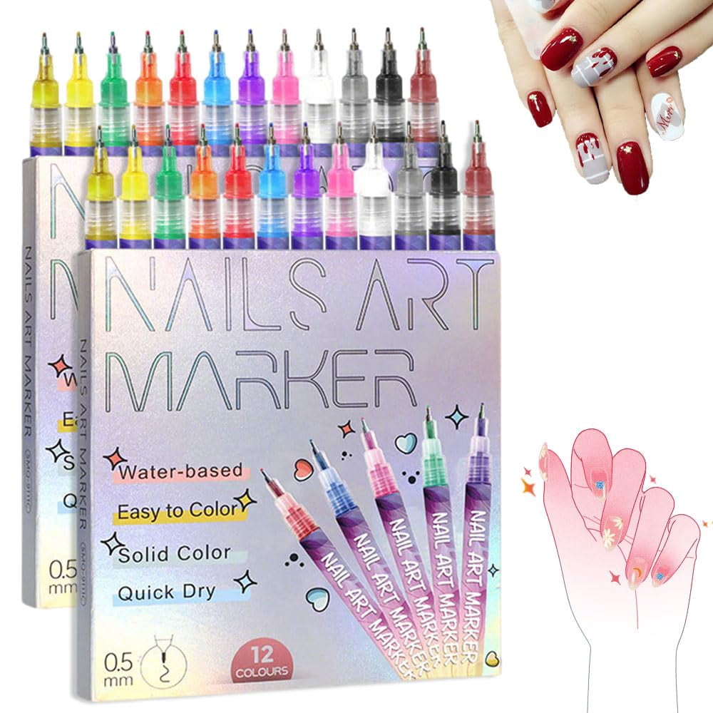 2026 New 12 Colors Nail Art Pens Set, Nail Polish Markers for Dotting Drawing Painting, Home & Salon DIY Tools