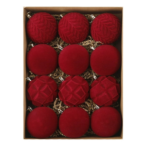 2026 New 12 Pcs Velvet Christmas Balls Flocked Christmas Tree Ornaments Plastic Balls Xmas Decorative Hanging Ornaments Christmas Tree Decoration 3.15 Inch
