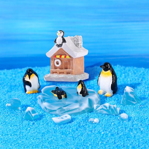 2026 New 13-Piece Penguin Figurine Set - Resin Miniature Iceberg Landscapes with Simulated Ice Cubes, Cute & Elegant Decor for Home & Office Desk