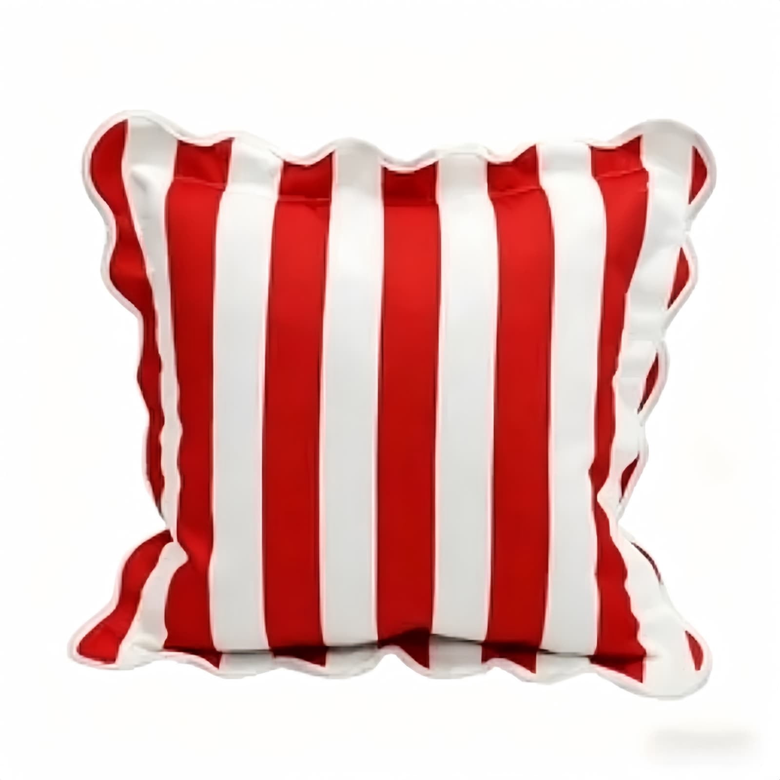 2026 New 18x18 Inch Red and White Striped Throw Pillow with Scalloped Edges, Patriotic Decorative Cushion for 4th of July, Americana Style Accent Pillow for Sofa and Bed