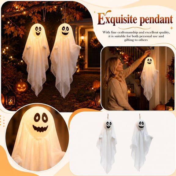 2026 New 1Pcs Halloween Hanging Ghost Light Decor, Indoor Outdoor Spooky Ghost Prop, Versatile Decoration for Party Haunted House Storefront Home Yard (Face B)