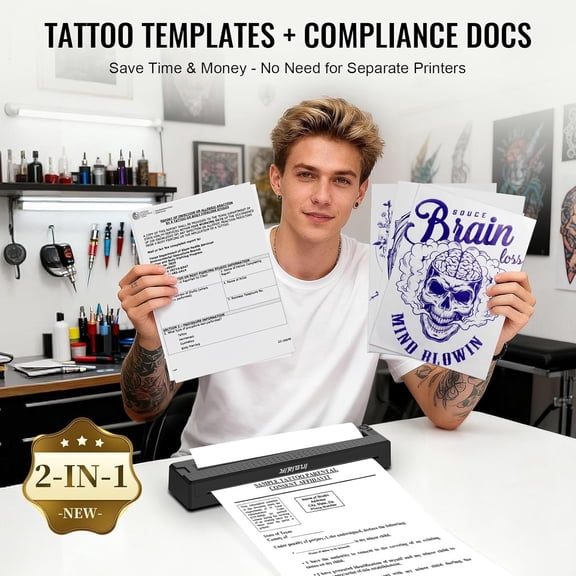 2026 New 2 in 1 Tattoo Stencil & Document Printer, Wireless Thermal Printer - HD Fast Transfer, Portable Easy-to-Use for Tattoo Artists/Shops, Travel, Home, Office - Black