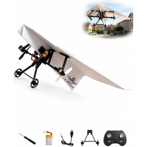 2026 New 2.4GHz Remote Control Paper Airplane Kit, Motorized Glider with Landing Gear, Great for Beginner Pilots Backyard Flight Practice