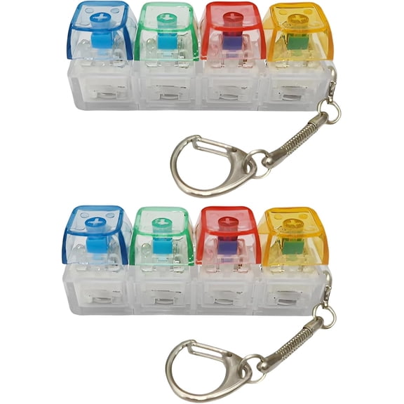 2 Pcs 4-in-1 Keyboard Adult Fidget Clicker Toy Keyboard Fidget Keychain Cube Mechanical Key Button Clicker Stress Relief Gift for Office Home Pass Time and Release Stress Colorful