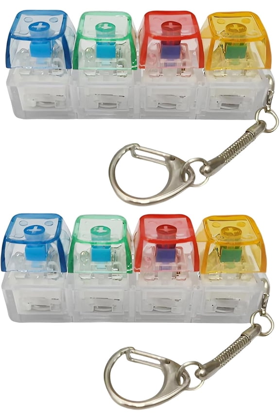 2 Pcs 4-in-1 Keyboard Adult Fidget Clicker Toy Keyboard Fidget Keychain Cube Mechanical Key Button Clicker Stress Relief Gift for Office Home Pass Time and Release Stress Colorful