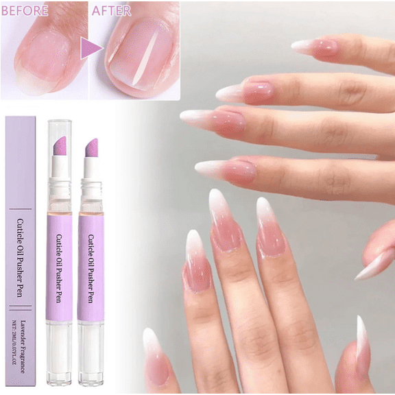 2026 New 2-in-1 Ceramic Cuticle Oil Pusher Pen – 2ml Portable Nail Care Tool, Gentle Tip for Dry Damaged Nails & Hangnails, Moisturizes Nourishes & Brightens Nail Polish 2PC