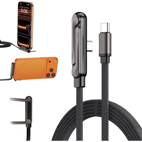 2026 New 240W Braided Fast Charge Cable with Built-in Phone Stand,T-Shaped USB-C to USB-C Charger Cord,90 Degree Typec Cable Right Angle Multi-Functional Charger Cord with Foldable Phone Holder