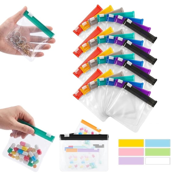 2026 New 28 Pack Reusable Self-Sealing Zipper Pill Pouches, Translucent Travel Medicine Bags, 7 Color-Coded Slide Lock Pill Organizer with Writable Label, Waterproof Moisture-Proof Small Storage Bags
