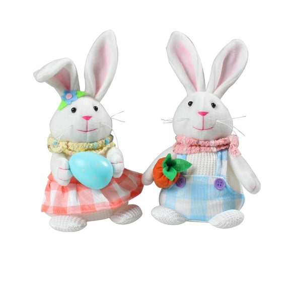 2026 New! 2Pc Easter Glowing Bunny Desktop Ornament Easter Glowing Standing Bunny Doll Plush Ornament Holding Eggs and Carrots Holiday Desktop Decoration