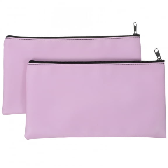 2026 New 2Pcs Zipper Bill Bags Money Bags Bank Deposit Money Bags with Zipper Pu Leather Bill Storage Bags,Office,Business,Cash Storage,Organization,Travel,28x15.5x0.6cm,Purple