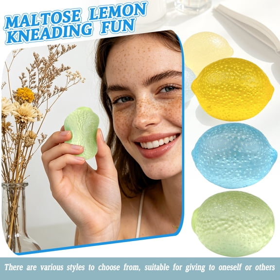 2026 New 3 Pack Translucent Lemon Squishy Toys, 2.76 Inch Fruit Stress Ball, Maltose Squeeze Dough, Textured Citrus Decompression for Ages 3+