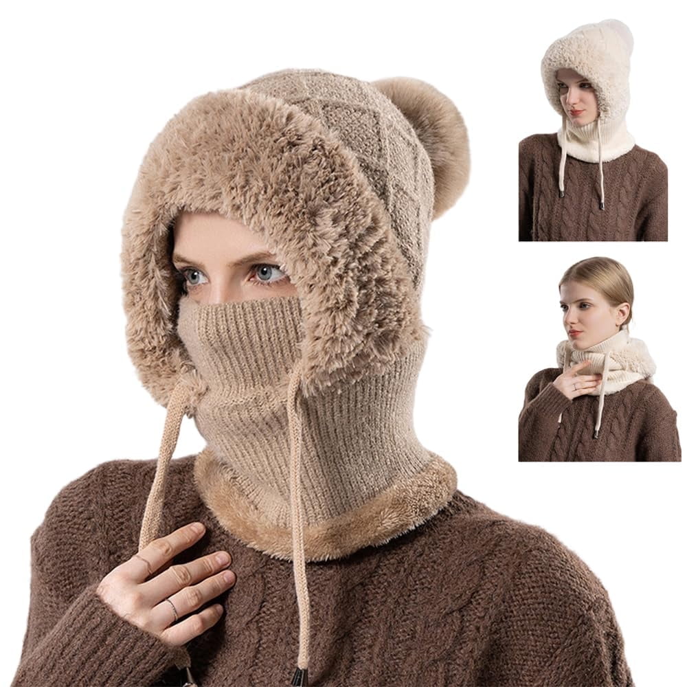 3-in-1 Winter Balaclava Hoed Met Sjaal En Masker - Dik Fleece, Winddicht Voor Dames