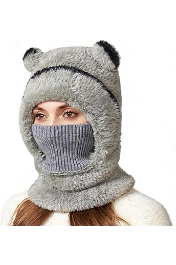 2026 New 3-in-1 Bear Mask Cap, Bear Ski Mask | Fleece Beanie with Built-in Scarf & Masks for adults(Gray)