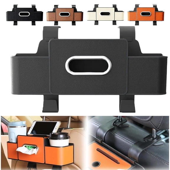 2026 New 3-in-1 Car Backseat Organizer,Multifunctional Car Seat Back Storage Box, Features Spill-Proof Cup Holders, Instant Tissue Access, Heavy-Duty Hooks for Travel, Road Trip