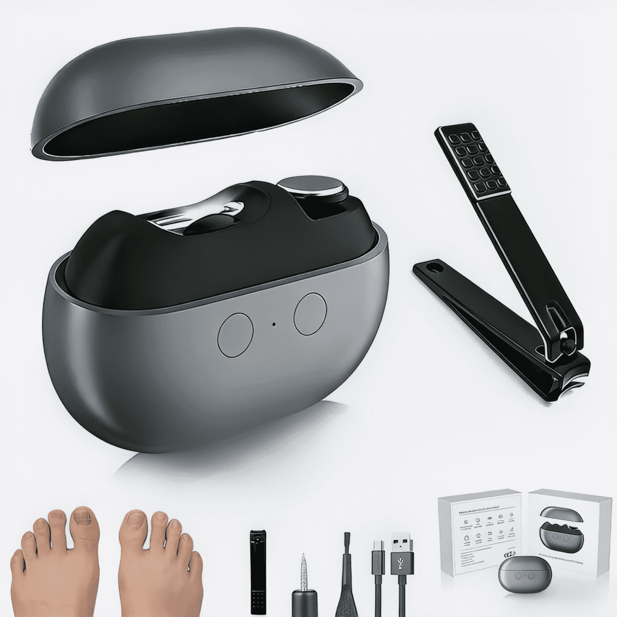 2026 New 3-in-1 Electric Nail Clipper with Nail Polisher, 3-Speed Automatic Nail Trimmer, Built-in Debris Collector & Night Light, USB Rechargeable Cordless, Includes Manual Nail Clipper