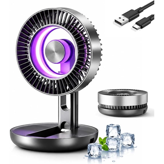 2026 New 3-in-1 USB Desk Fan with Colorful LED Light, Portable Colored ...