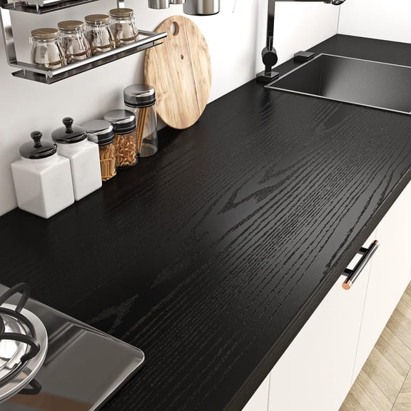 2026 New 36×197 Inch Black Wood Grain Contact Paper, Waterproof Peel & Stick Vinyl Wallpaper, Self Adhesive Laminate Wrap for Kitchen Countertop Cabinet Furniture