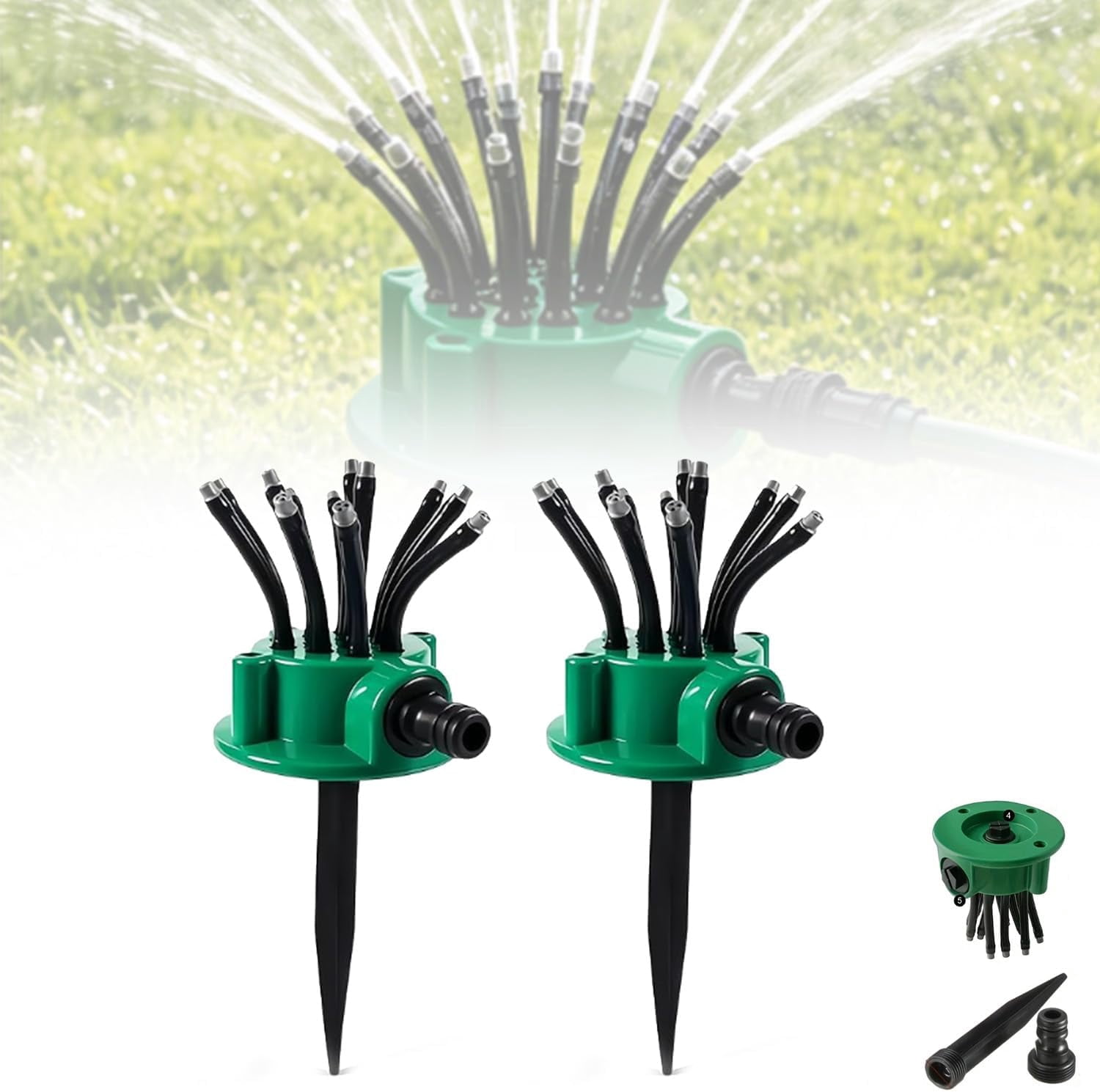 2026 New 360° Multi-Directional Lawn Sprinkler for Yard & Garden, 12 Nozzles Wide Coverage, ABS Durable Spike Base Irrigation for Large Lawn Grass Plant Outdoor (2PCS)