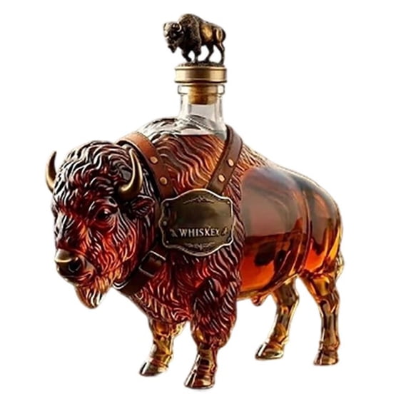 2026 New 3D 11.16oz Reusable Leakproof Bison Glass Bottle with Gift Box, Decanter for , Bourbon & Cooking Oil Storage, Kitchen Bar Decor