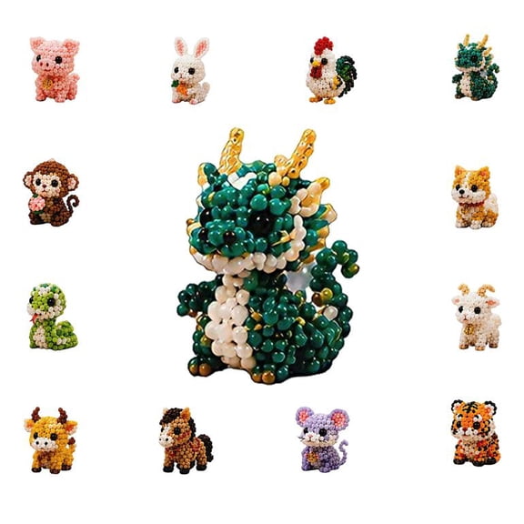 2026 New 3D Beaded Animal Kit, Complete DIY Animal Beading Kit, Bead Embroidery Kit for Craft Enthusiasts, High-Quality Embroidery Beads, Make Your Own Animal Decorations (Dragon)