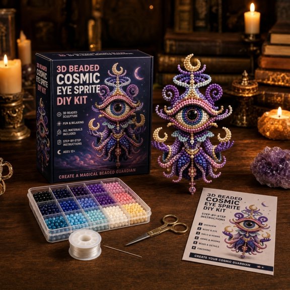 2026 New 3D Beaded Animal Kit For Adults, Cosmic Eye Sprite Dark Fantasy Beadwork Set, Detailed Guide for Gothic Halloween Craft Making (P)