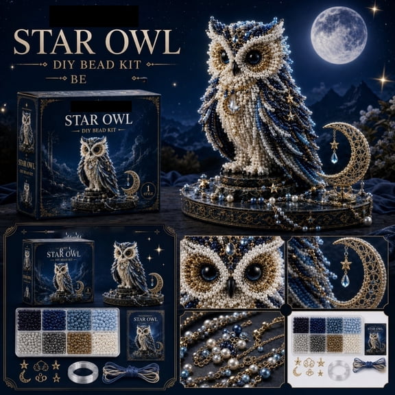 2026 New 3D Beaded Animal Kit For Adults, Star Owl Dark Halloween Bead Craft Set, Detailed Instruction for Gothic Handmade Ornament & Decor (A)