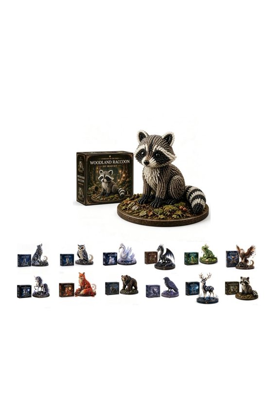 2026 New 3D Beaded Animal Kit, Mythical Guardian Diy Animal Beading Kit, Unique Handmade Gift for Craft Lovers (Woodland Raccoon)