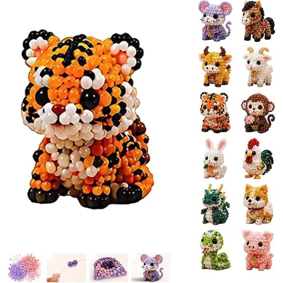 2026 New 3D Beaded Animal Kit, Premium DIY Animal Beading Kit, Bead Embroidery Kit with Vibrant Embroidery Beads, Handmade Craft Gift, Fun Project for Rainy Days (Tiger)