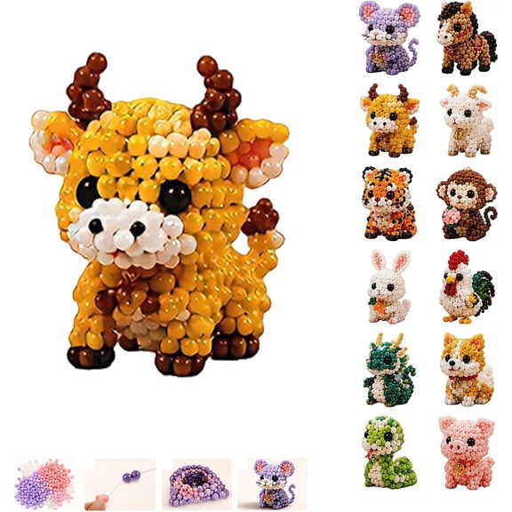 2026 New 3D Beaded Animal Kit, Premium DIY Animal Beading Kit, Bead Embroidery Kit with Vibrant Embroidery Beads, Handmade Craft Gift, Fun Project for Rainy Days (Ox)