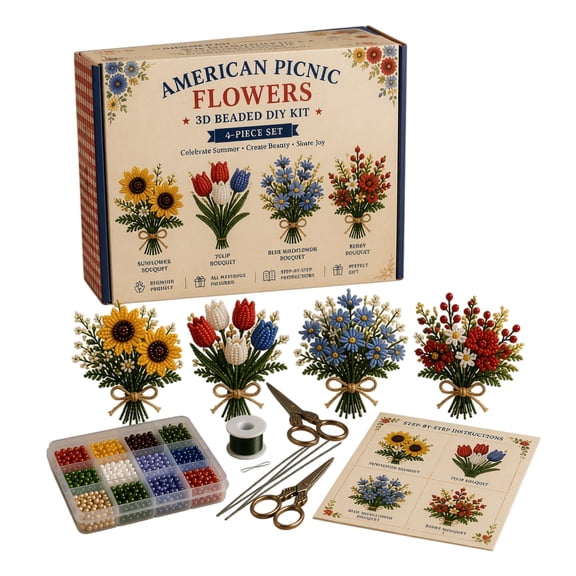 2026 New 3D Beaded DIY Kit, Vibrant Patriotic Floral Beadwork, Ideal Handmade Project For Beginners And Independence Day Party Layout