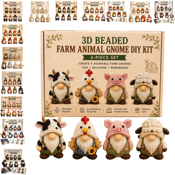 2026 New 3D Beaded Gnome DIY Kit, 4 Gnome Designs，3D Beaded DIY Kit for Kids,Teens & Adults,,Beginner-Friendly Craft Activity with Full Materials & Instructions G