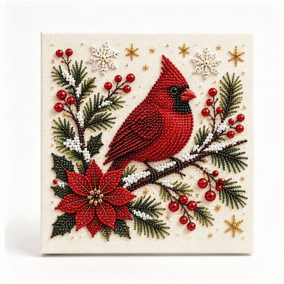 2026 New 3D Fabric Poke Art Kit, Fun no-sew handmade craft set for adult DIY lovers, finished textured artwork serves as lovely seasonal decor for Christmas cottage, entryway,Winter Cardinal A9