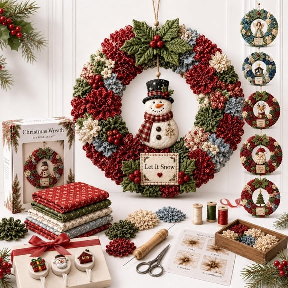 2026 New 3D Fabric Poke Wreath DIY Kit, Christmas Wreath Craft Kit for Adults