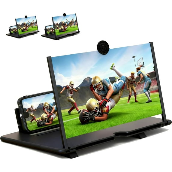2026 New 3D HD 12 Inch Phone Screen Magnifier, Foldable Big Screen Amplifier & Phone Stand, Compatible with All Smartphones for Movies, Videos, Gaming (Black)
