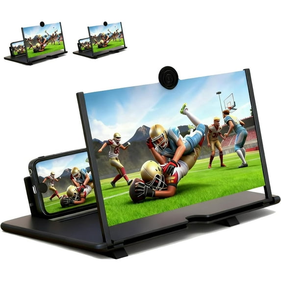 2026 New 3D HD 14 Inch Phone Screen Magnifier, Foldable Big Screen Amplifier & Phone Stand, Compatible with All Smartphones for Movies, Videos, Gaming (Black)