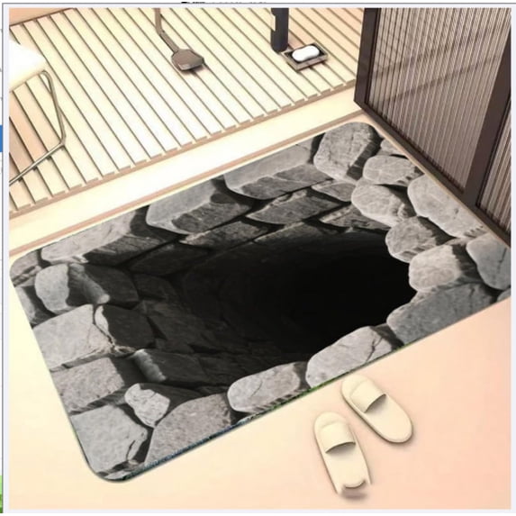 2026 New 3D Hole Rug 60cm×40cm, 3D Holes Illusion Rug,Rugs That Look Like A Hole,Trap Optical Illusion Bottomless Non-Slip Doormat,as Test & Game with Your Cat Dog,for Decorating Doorways