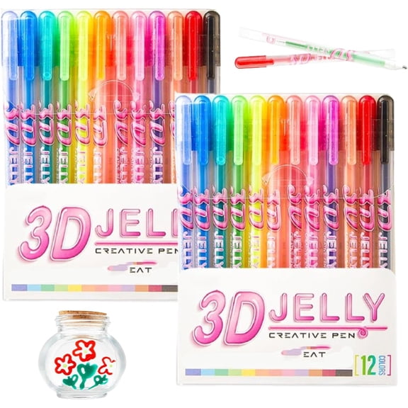 2026 New 3D Jelly Pens, Jelly Roll Glaze 3D Glossy Ink Pens, Colorful Pen Highlighters Markers for Adult Coloring, Nail DIY, Glossy Glaze Pen Smooth for Glass Plastic and More (Style B, 2PCS)